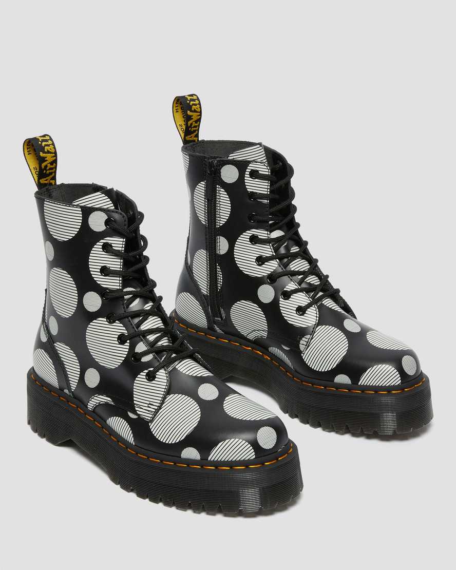 svarta dr martens jadon polka dot smooth herr platåstövlar