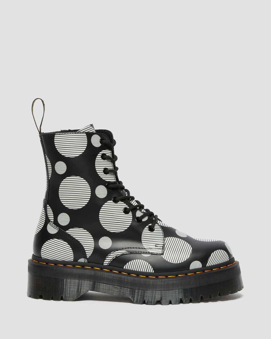 svarta dr martens jadon polka dot smooth herr platåstövlar