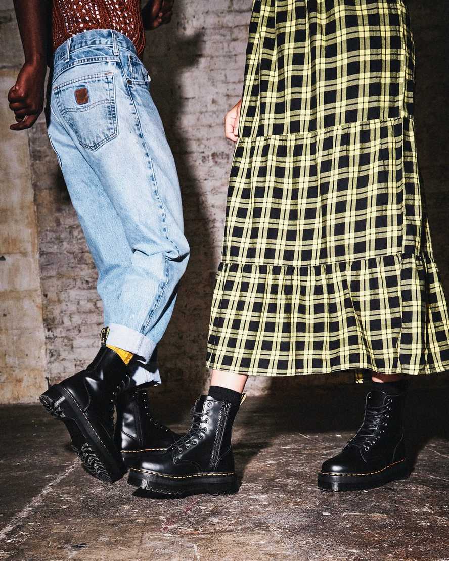 svarta dr martens jadon smooth herr platåstövlar
