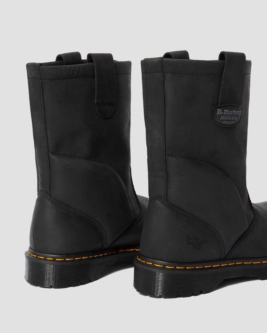 svarta dr martens 2295 extra wide greasy slip on herr arbetsstövlar