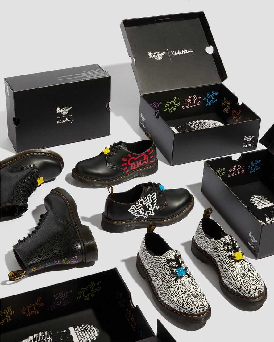 dr martens keith haring 1461 smooth oxfordskor för män svarta