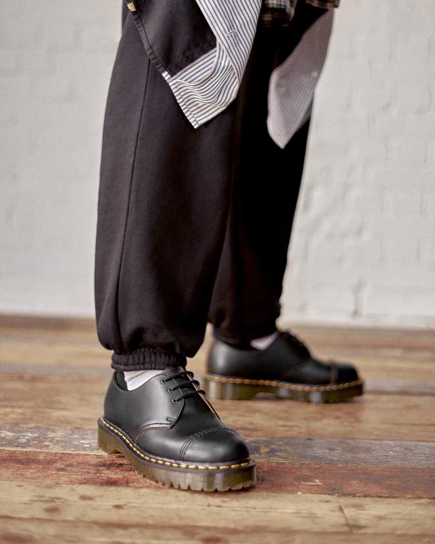 svarta dr martens 1461 bex toe cap vintage oxfordskor för män