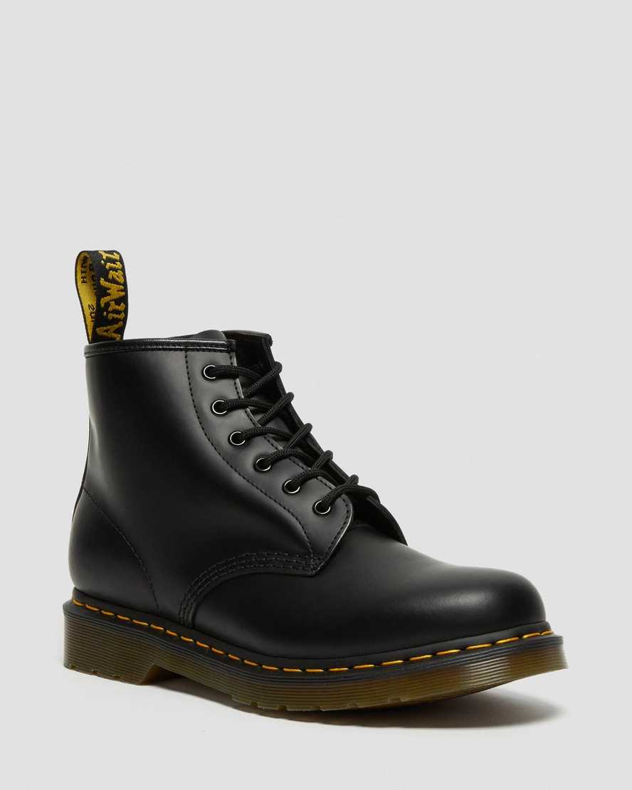 svarta dr martens 101 yellow stitch smooth damstövlar