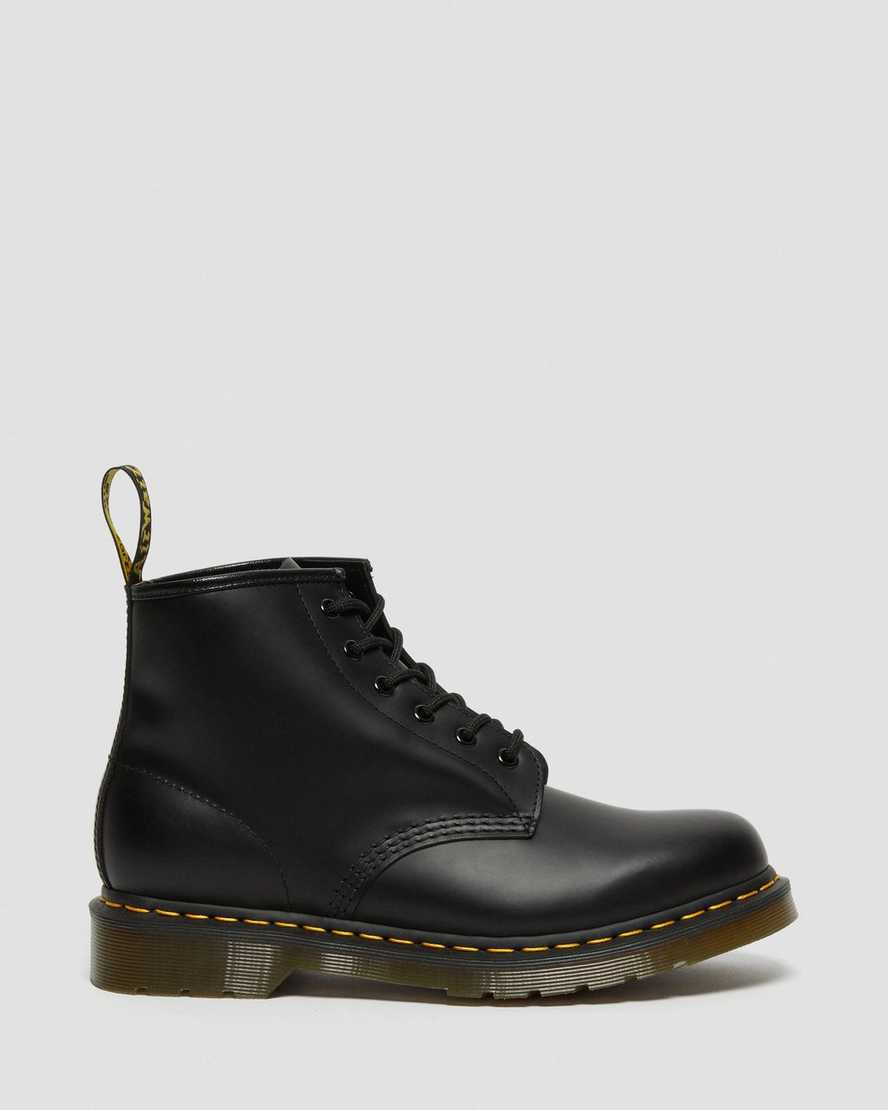 svarta dr martens 101 yellow stitch smooth damstövlar