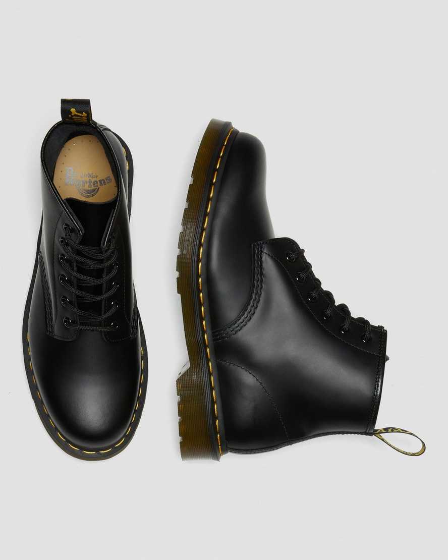 svarta dr martens 101 yellow stitch smooth damstövlar