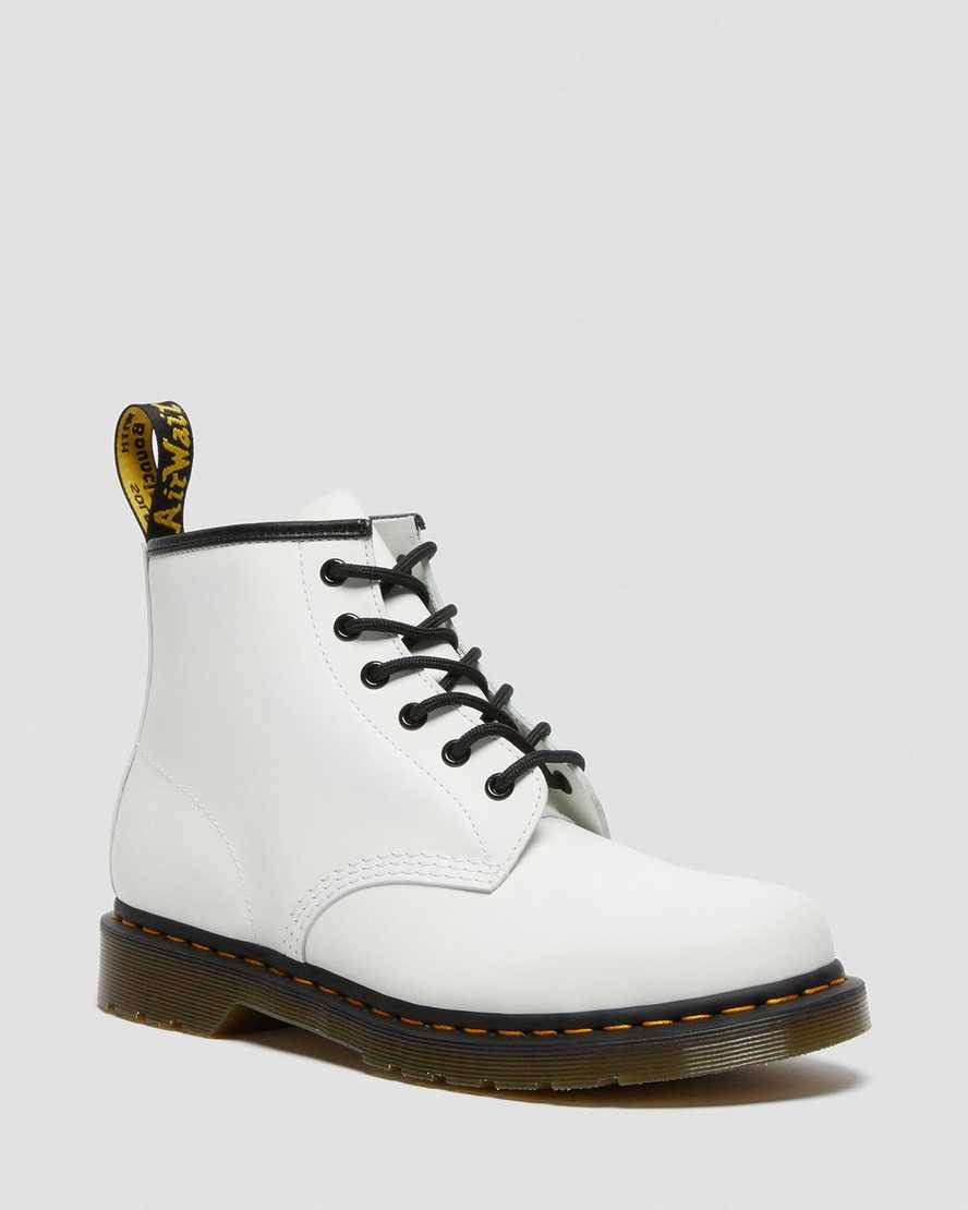 vita dr martens 101 yellow stitch smooth damstövlar