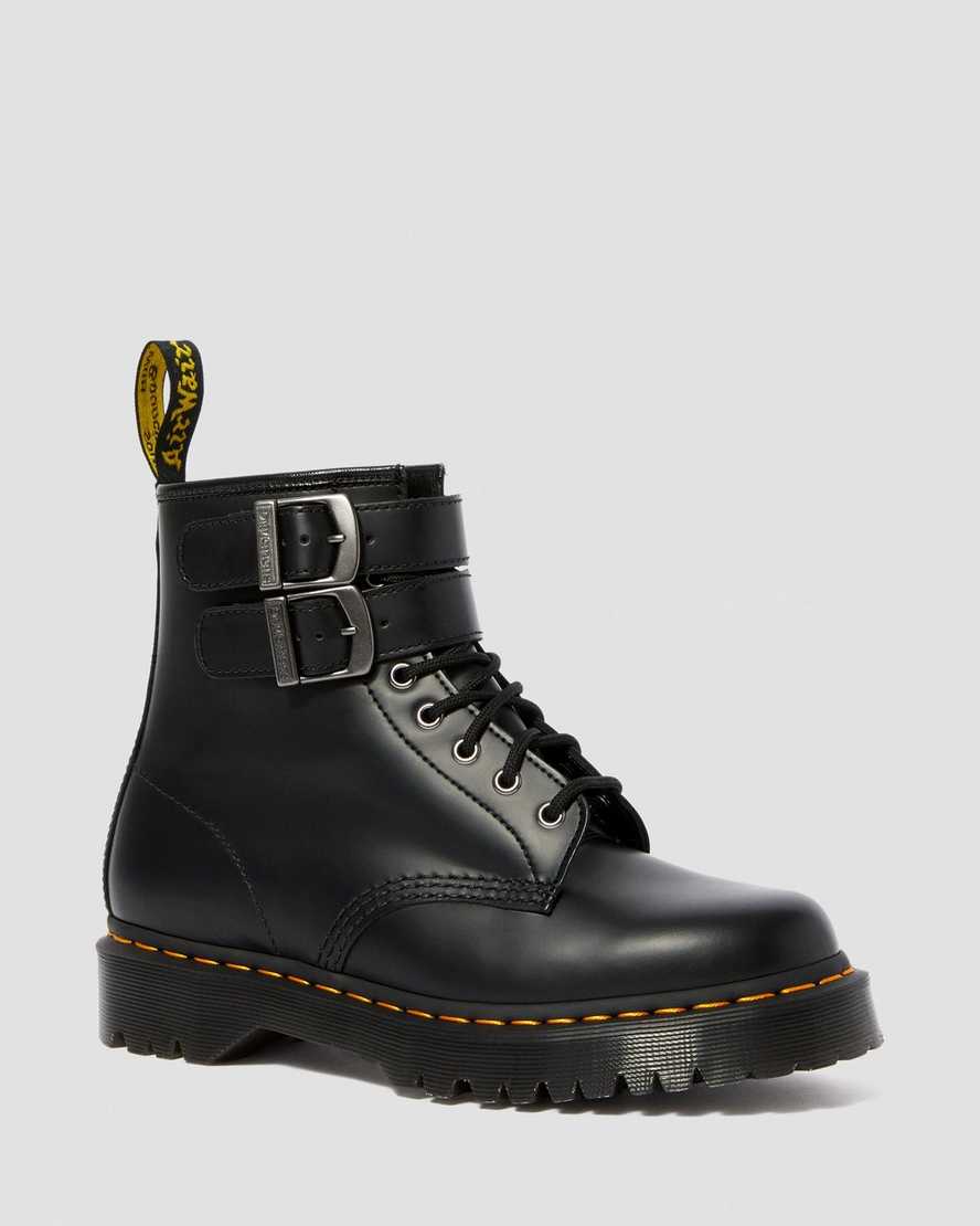 svarta dr martens 1460 smooth damstövlar med spänne