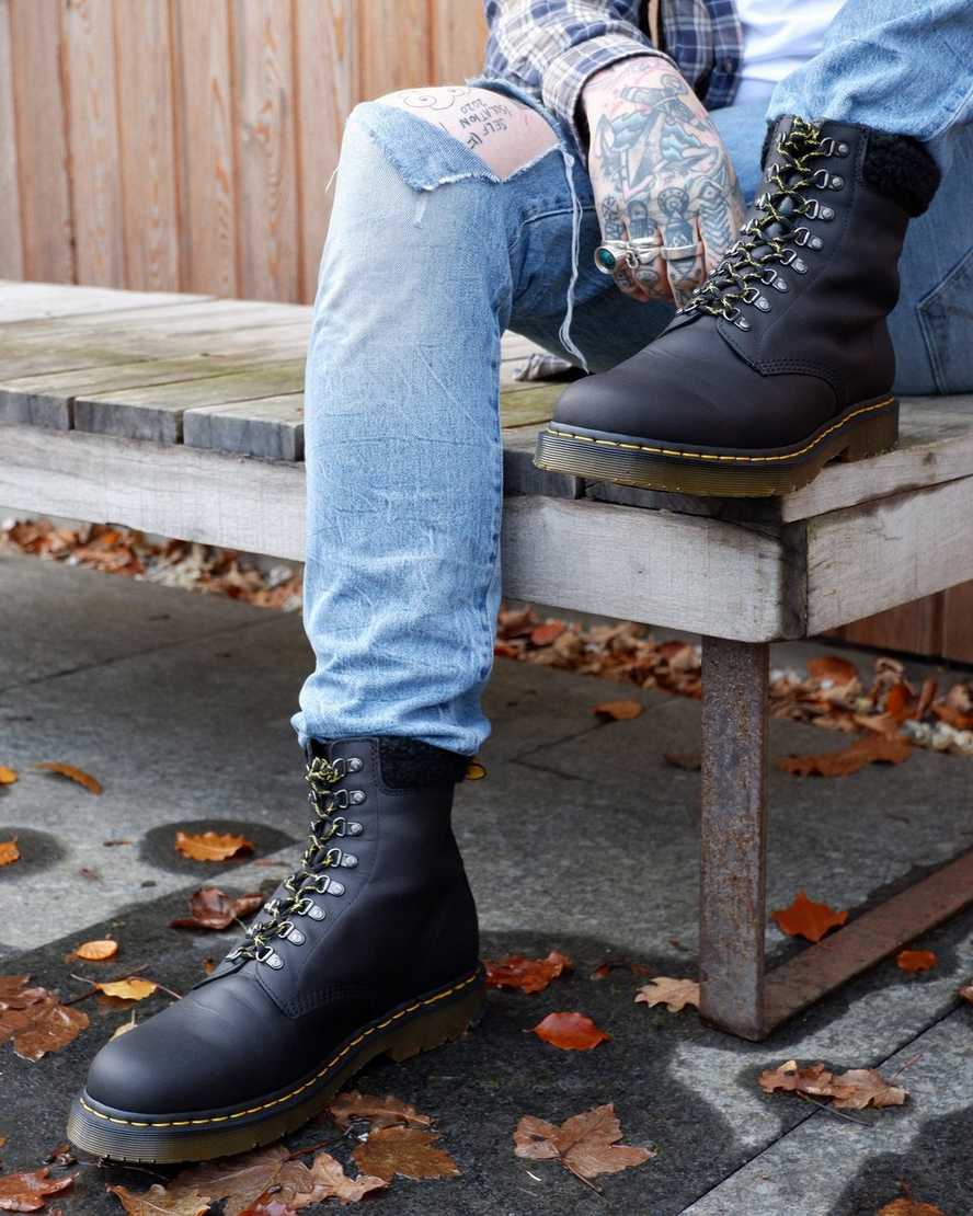 svarta dr martens 1460 dms wintergrip fleece damstövlar