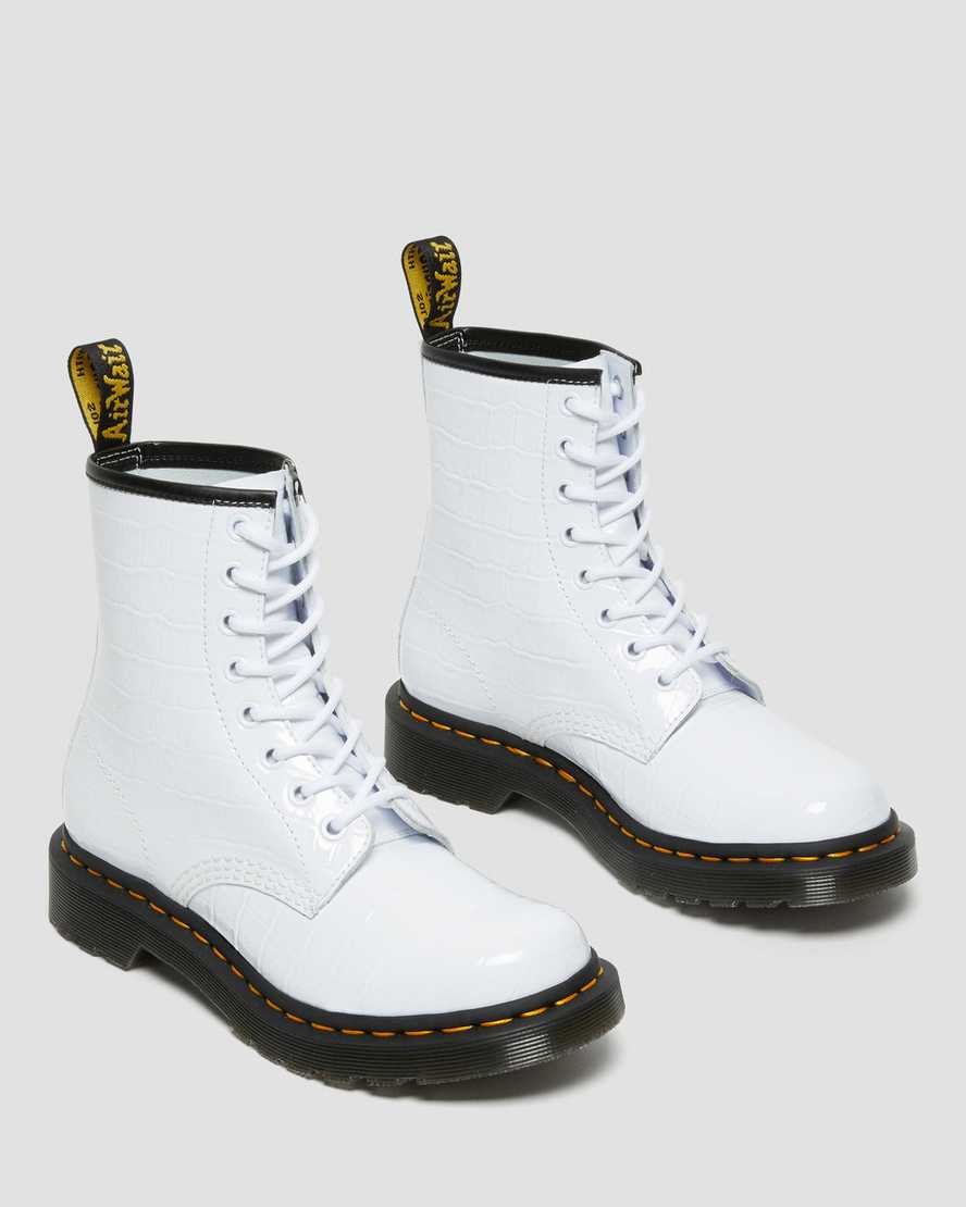 vita dr martens 1460 patent croc emboss damstövlar