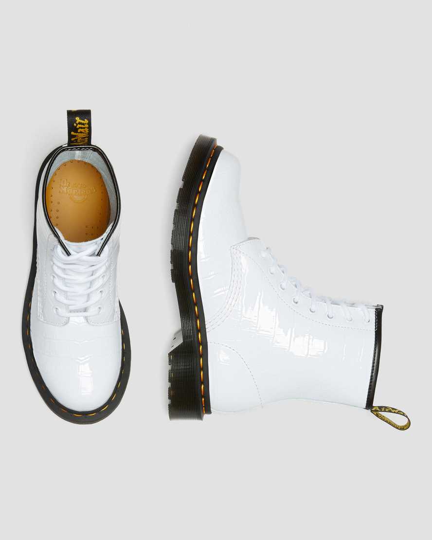 vita dr martens 1460 patent croc emboss damstövlar
