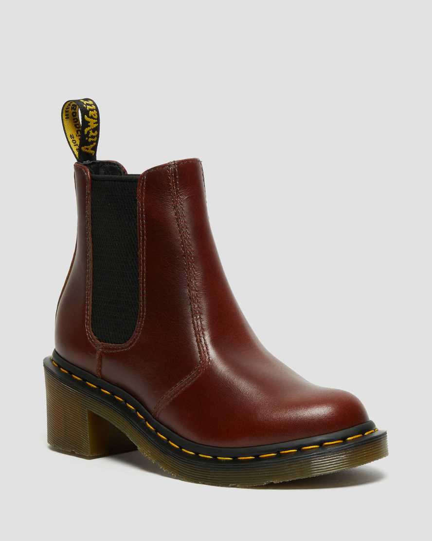 bruna dr martens cadence chelsea-stövlar med klack för kvinnor