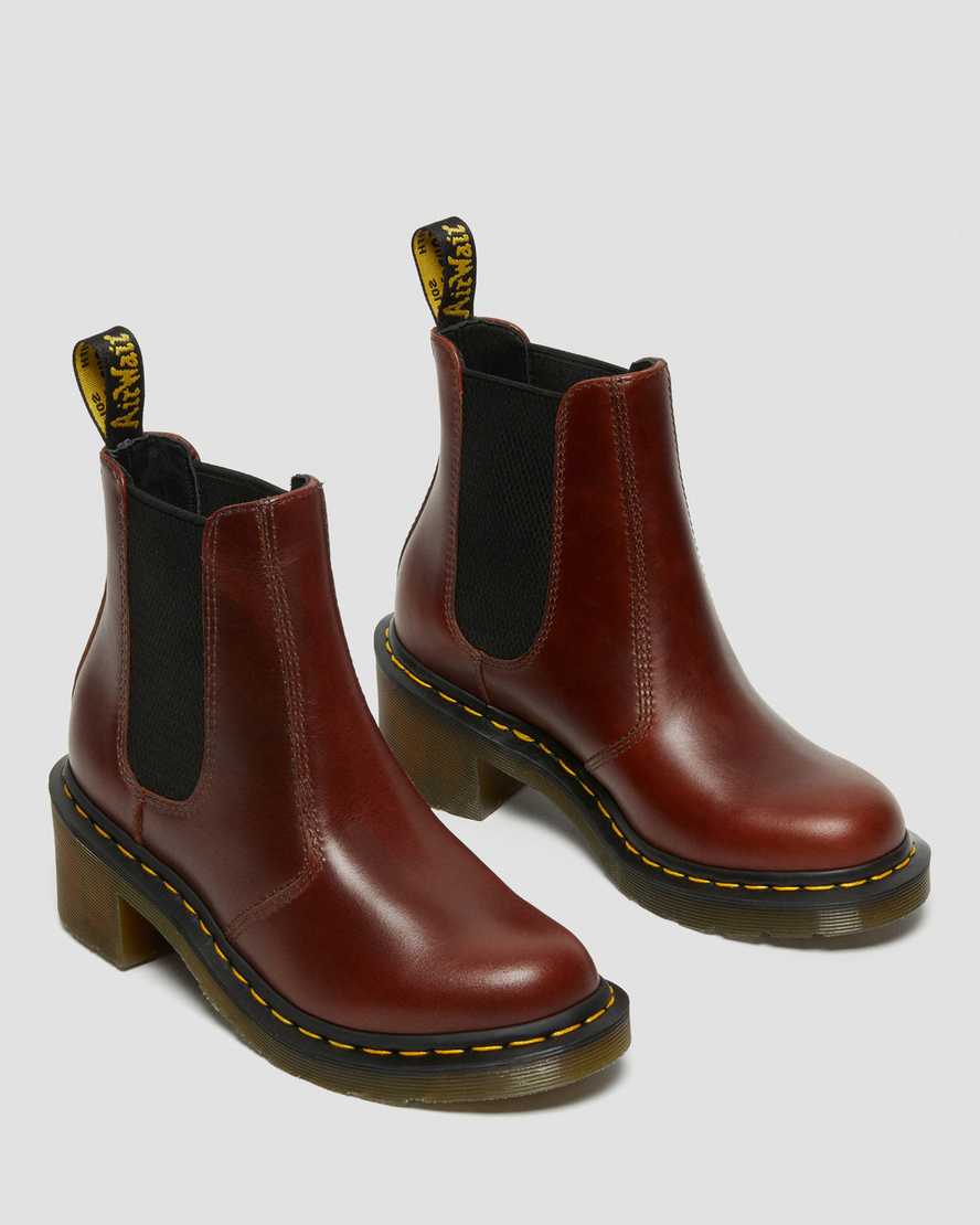 bruna dr martens cadence chelsea-stövlar med klack för kvinnor