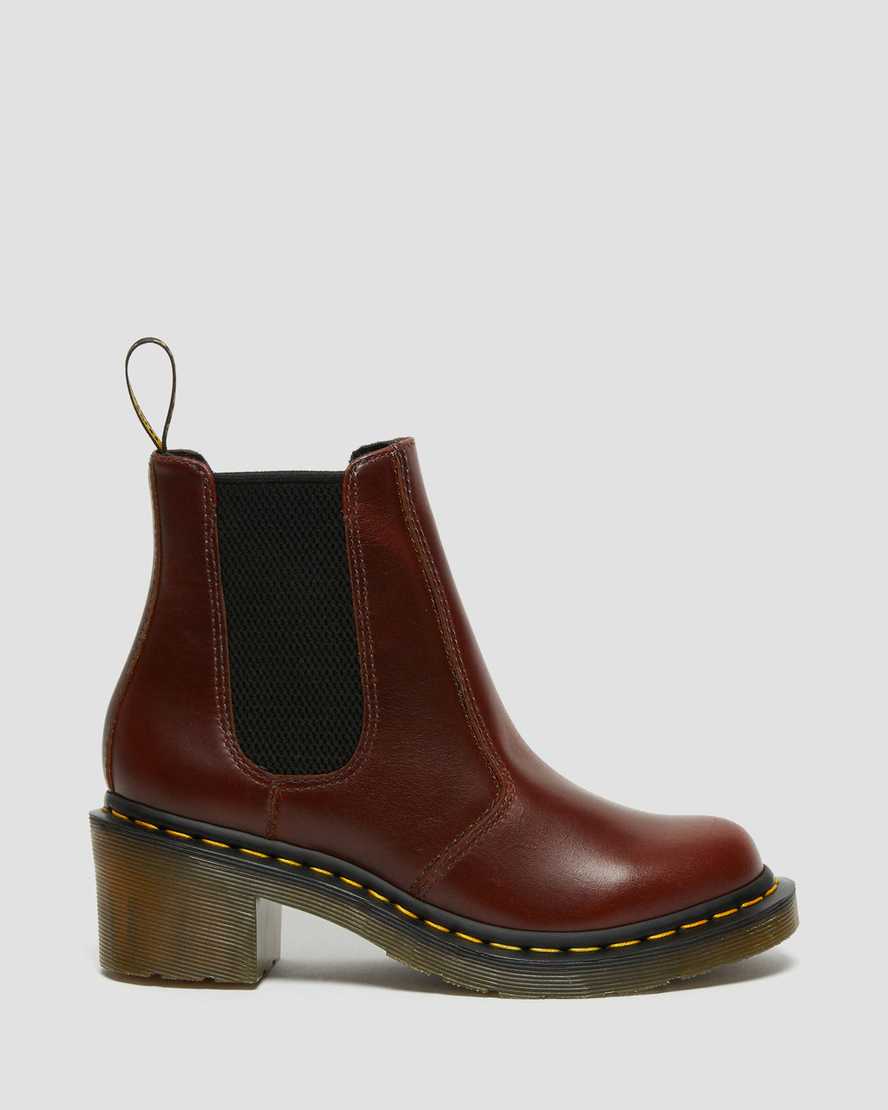 bruna dr martens cadence chelsea-stövlar med klack för kvinnor