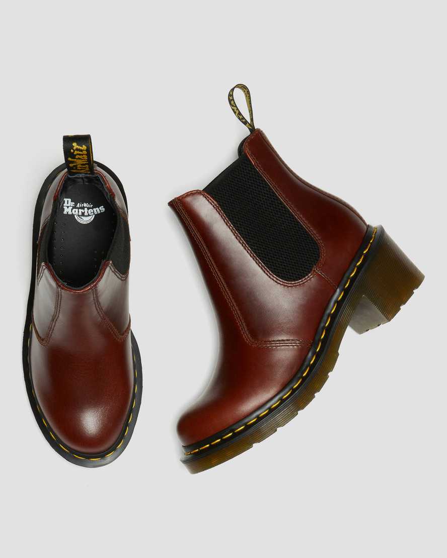 bruna dr martens cadence chelsea-stövlar med klack för kvinnor