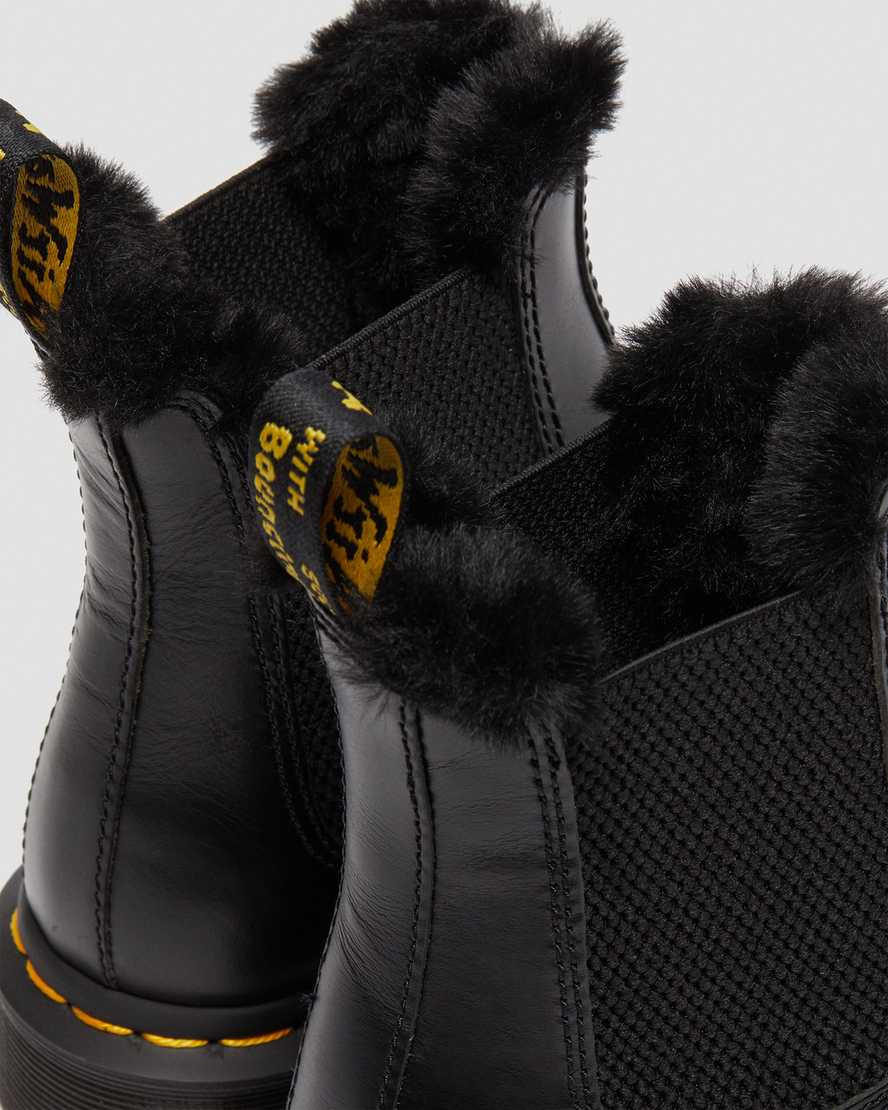 svarta dr martens 2976 leonore fodrade med fuskpäls för dam chelsea stövlar
