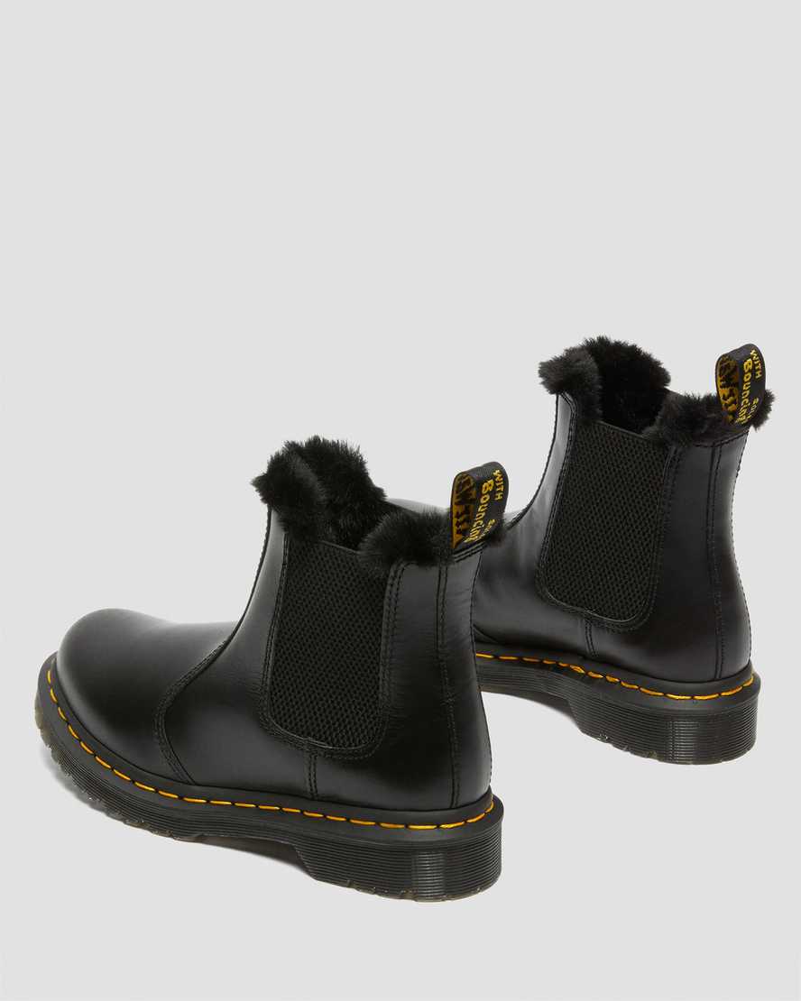 svarta dr martens 2976 leonore fodrade med fuskpäls för dam chelsea stövlar