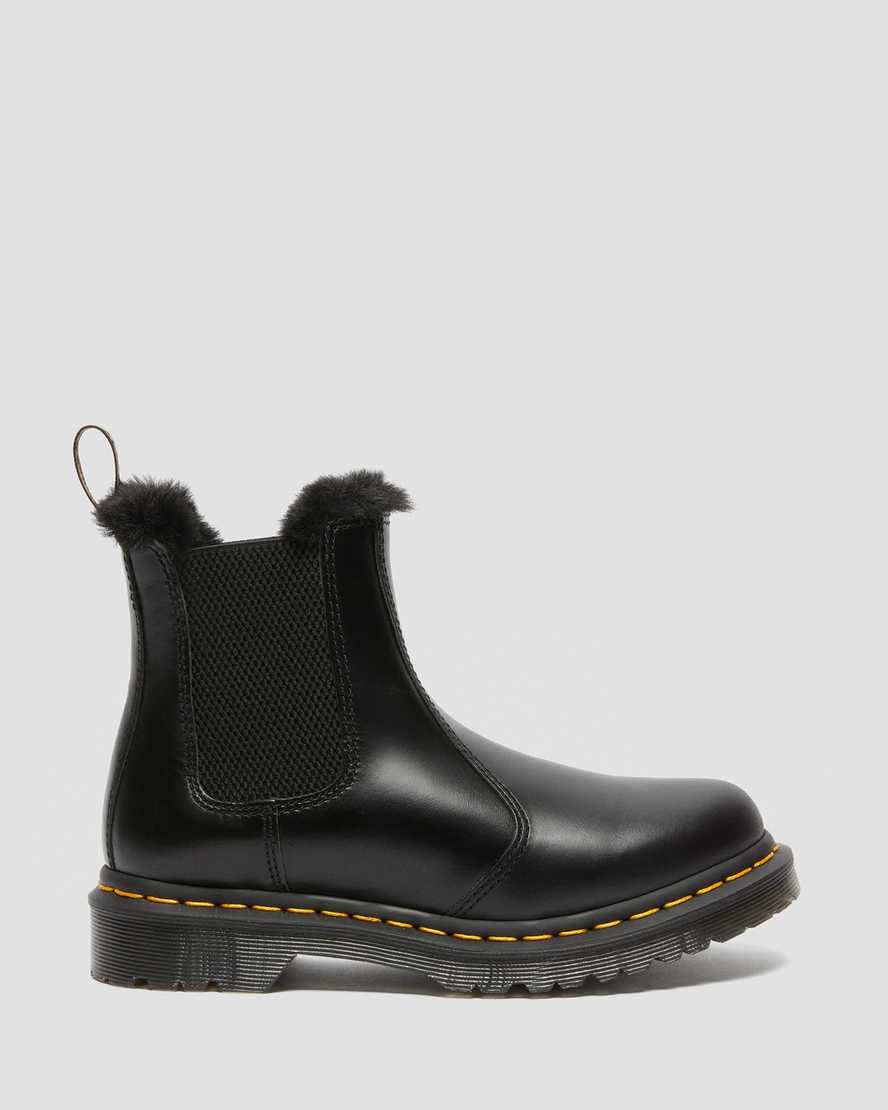 svarta dr martens 2976 leonore fodrade med fuskpäls för dam chelsea stövlar