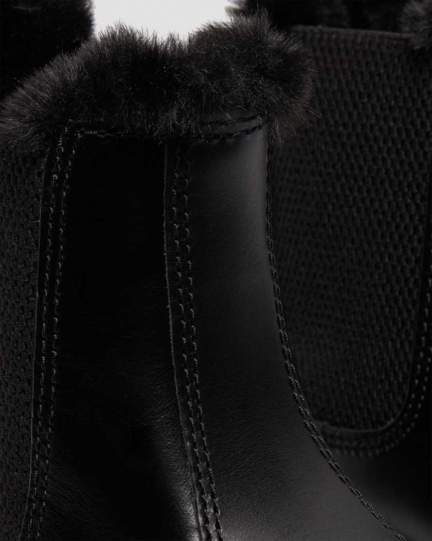svarta dr martens 2976 leonore fodrade med fuskpäls för dam chelsea stövlar