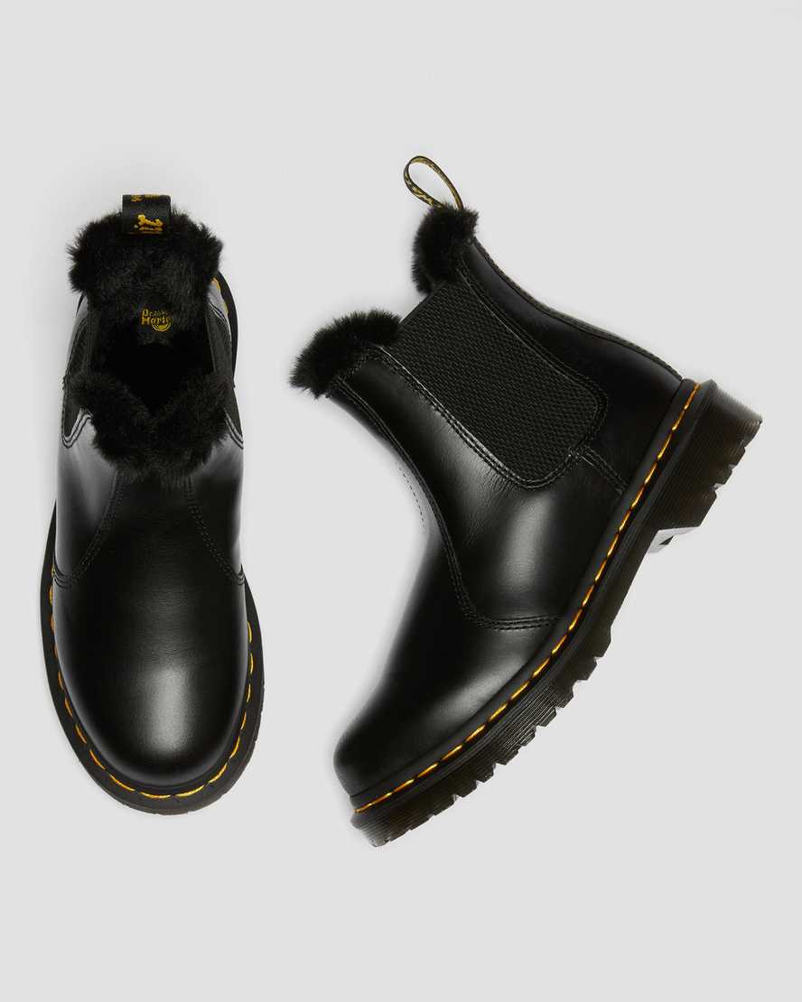 svarta dr martens 2976 leonore fodrade med fuskpäls för dam chelsea stövlar