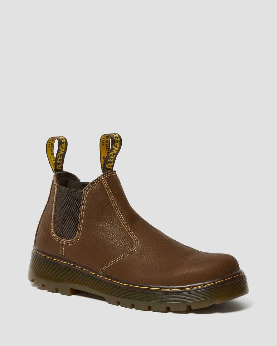 bruna dr martens hardie work chelsea-stövlar för kvinnor