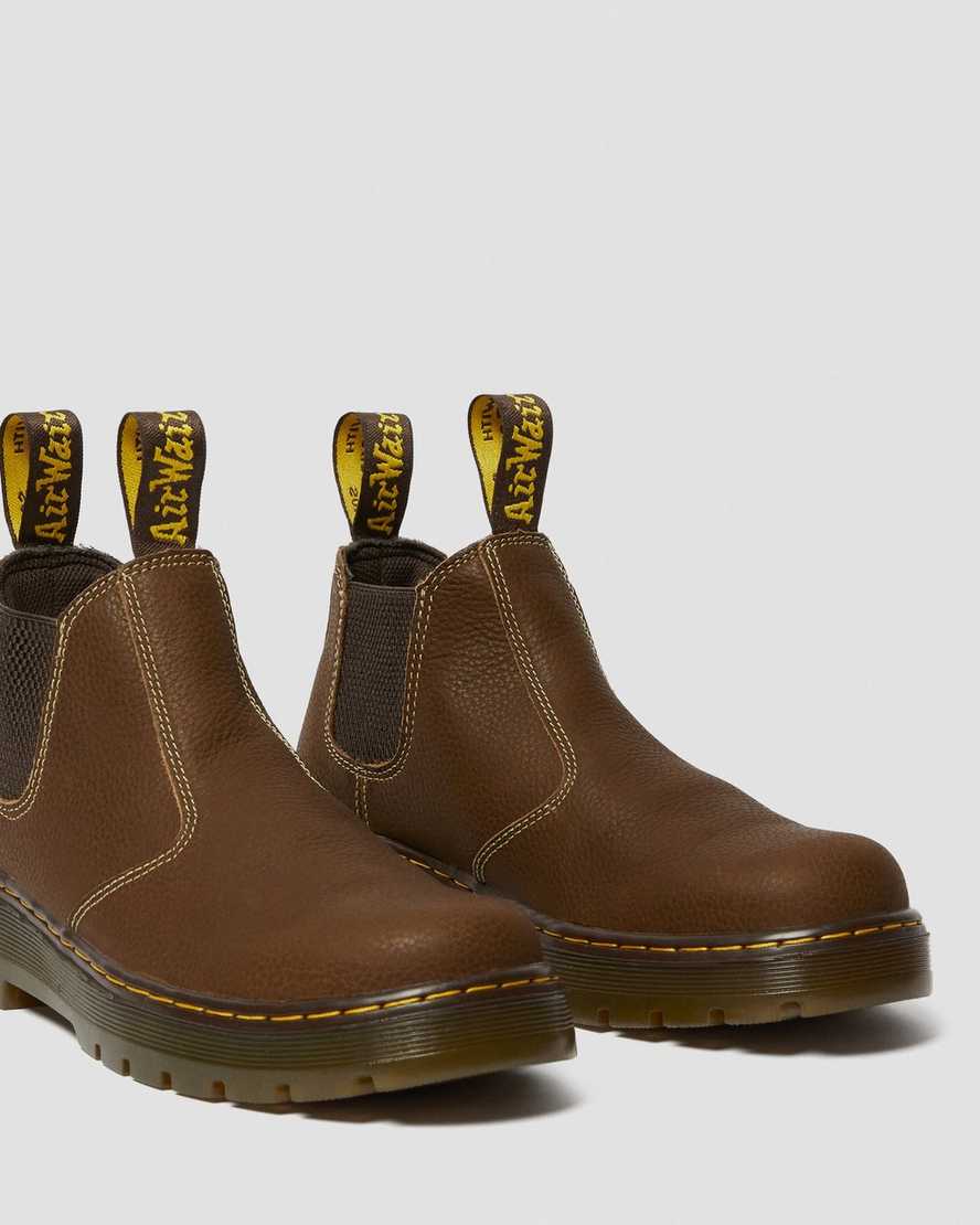 bruna dr martens hardie work chelsea-stövlar för kvinnor
