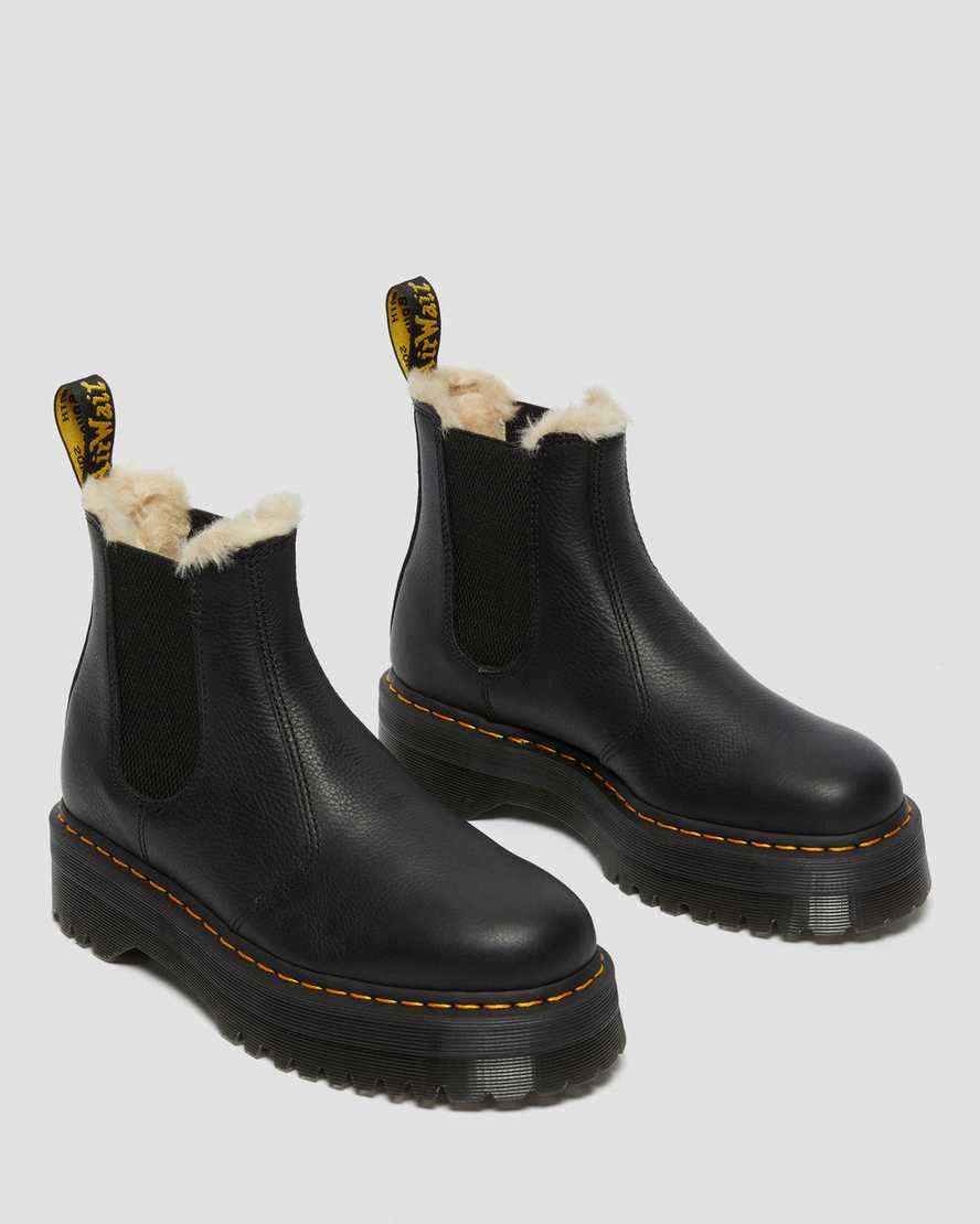 svarta dr martens 2976 fodrade platå chelsea stövlar med fuskpäls för damer