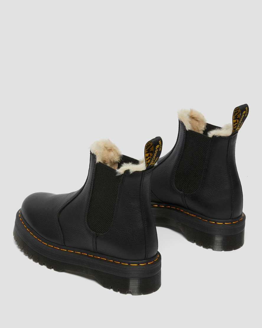 svarta dr martens 2976 fodrade platå chelsea stövlar med fuskpäls för damer