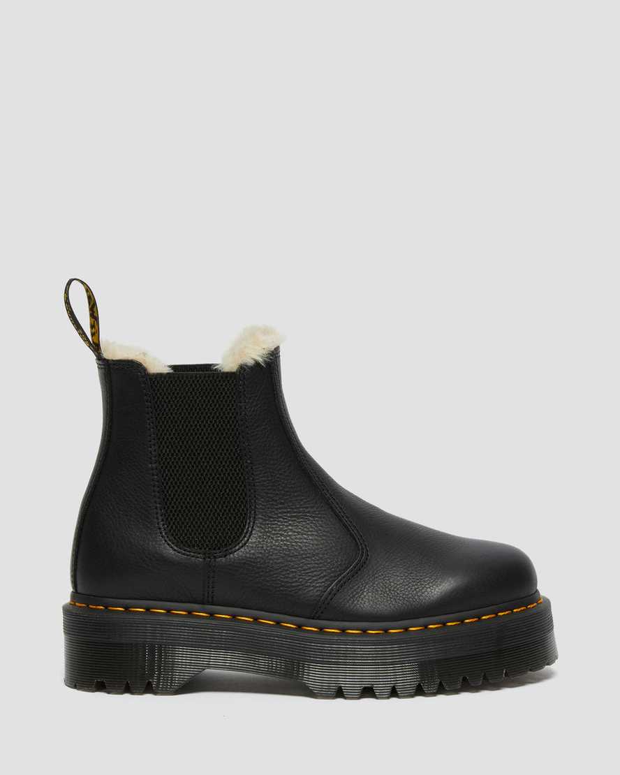 svarta dr martens 2976 fodrade platå chelsea stövlar med fuskpäls för damer