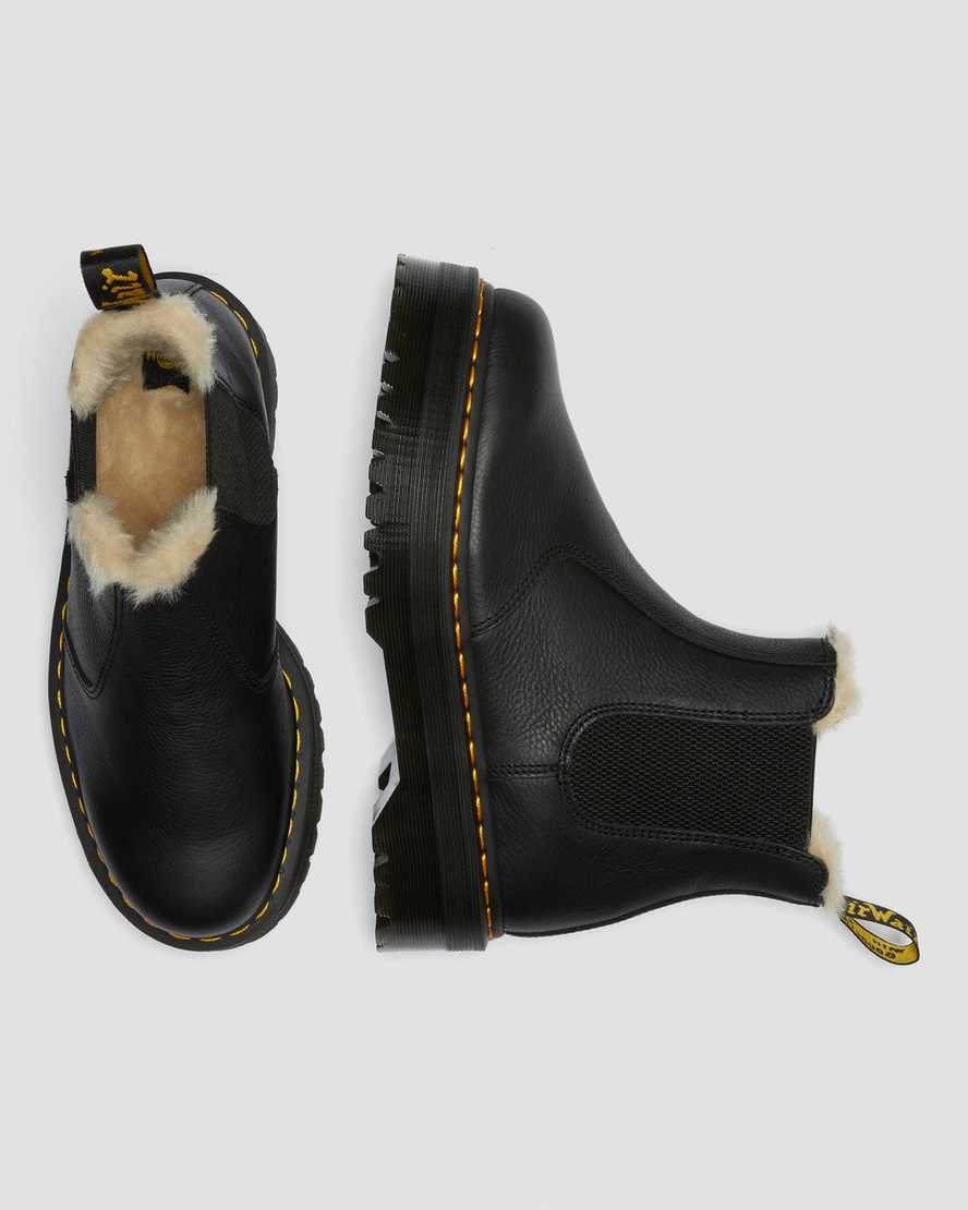 svarta dr martens 2976 fodrade platå chelsea stövlar med fuskpäls för damer