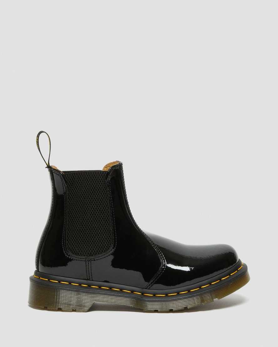 svarta dr martens 2976 patent chelsea stövlar för dam