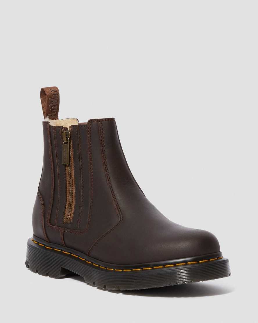 bruna dr martens 2976 dms wintergrip zip chelsea-stövlar för kvinnor
