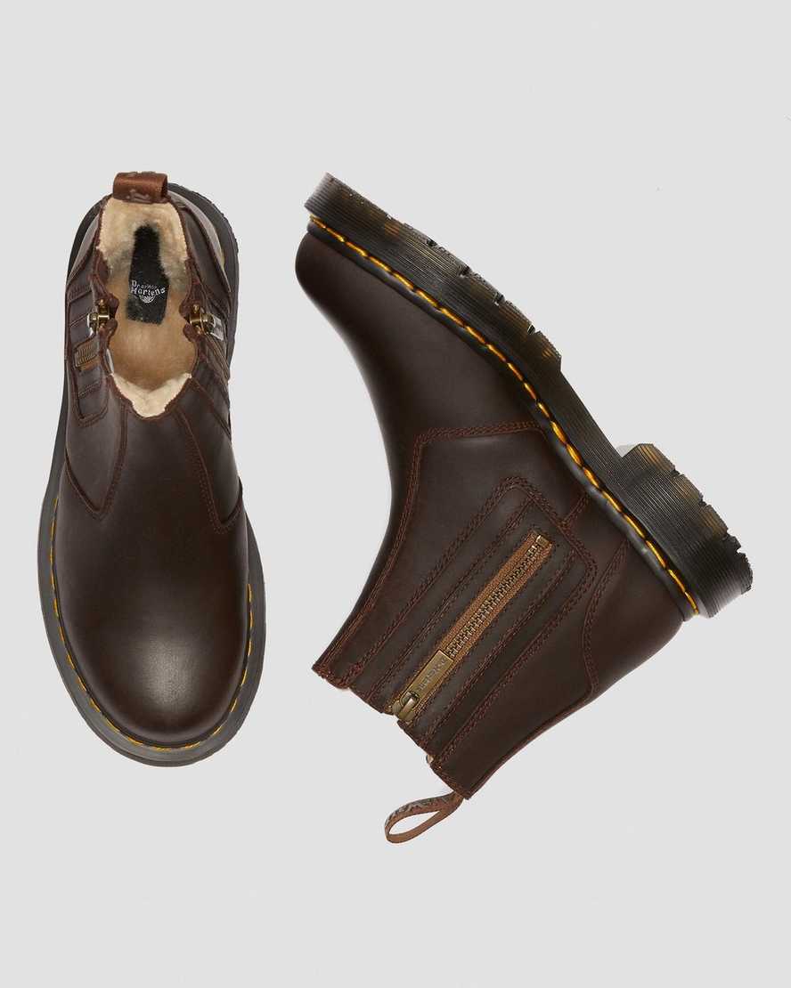 bruna dr martens 2976 dms wintergrip zip chelsea-stövlar för kvinnor