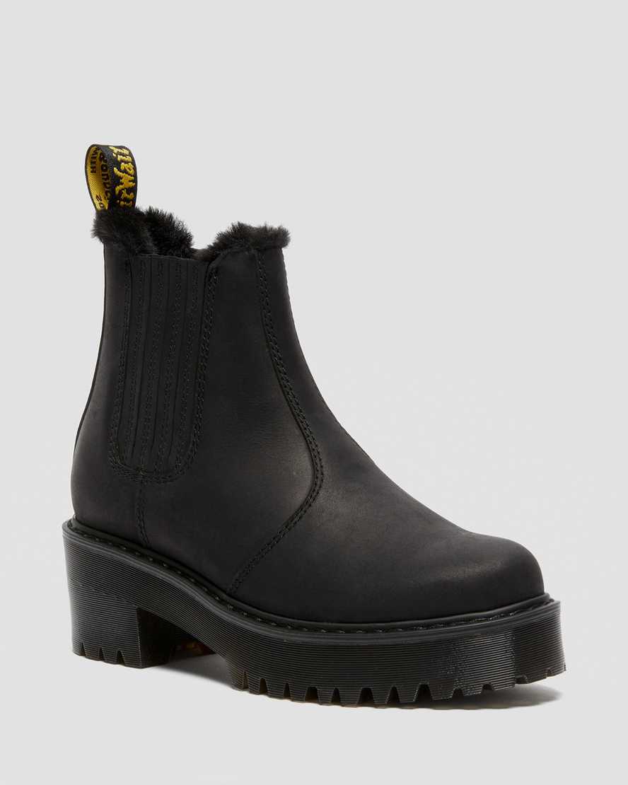 svarta dr martens rometty fuskpäls chelsea stövlar för dam