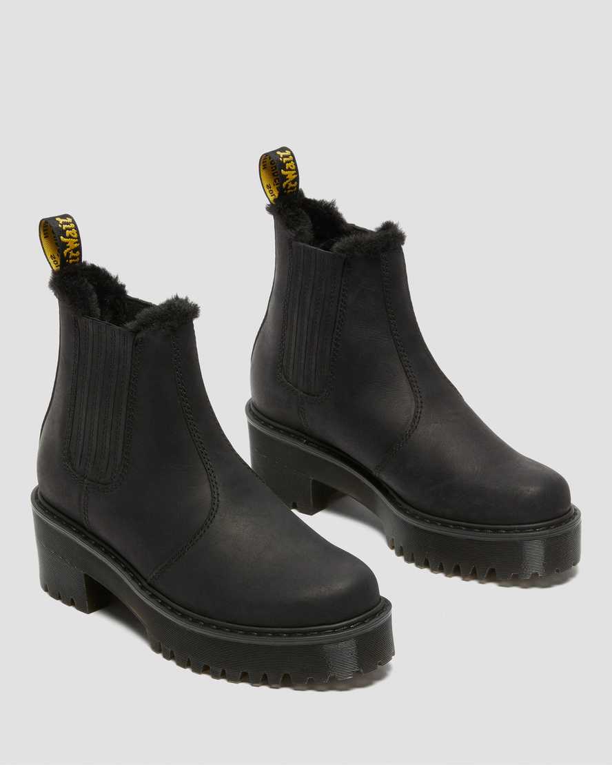 svarta dr martens rometty fuskpäls chelsea stövlar för dam