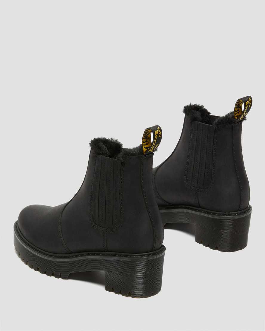 svarta dr martens rometty fuskpäls chelsea stövlar för dam