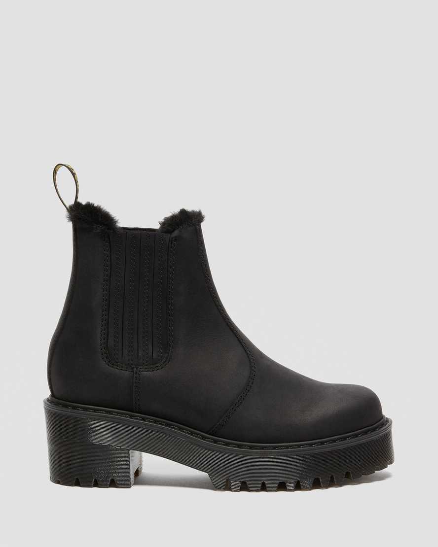 svarta dr martens rometty fuskpäls chelsea stövlar för dam