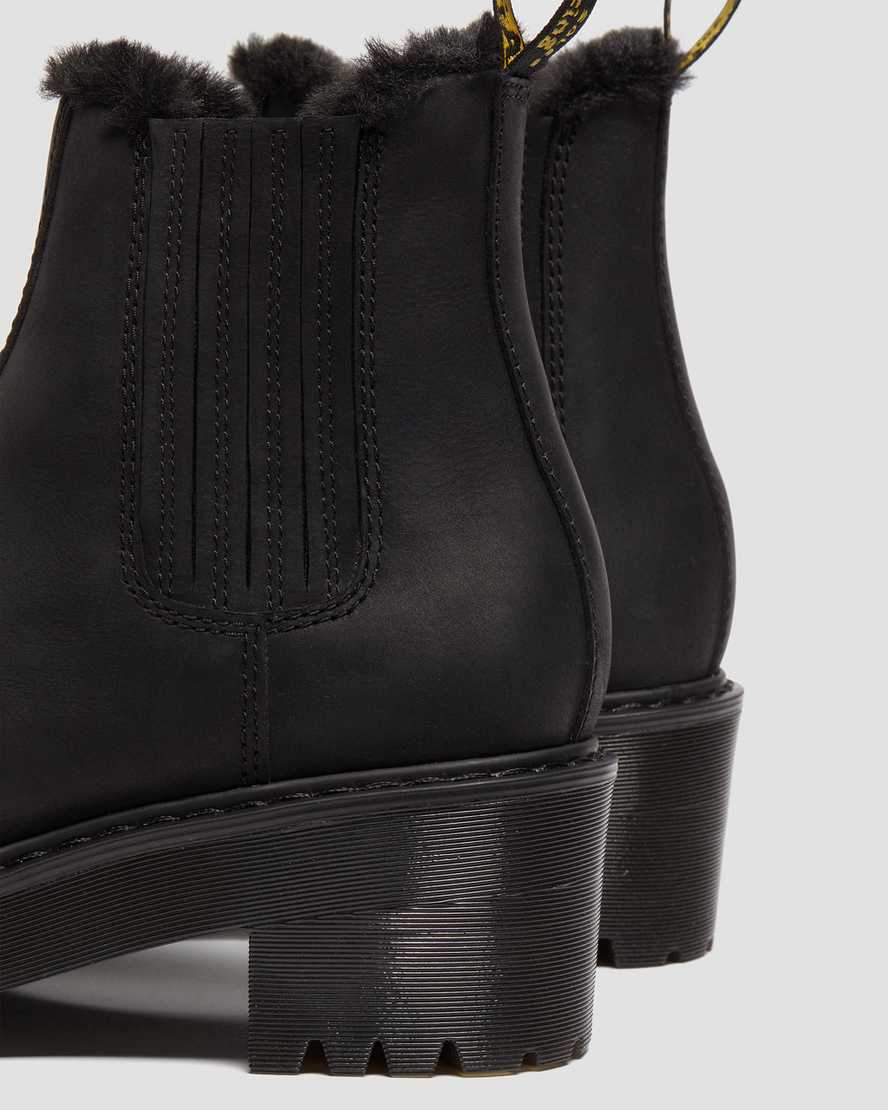 svarta dr martens rometty fuskpäls chelsea stövlar för dam