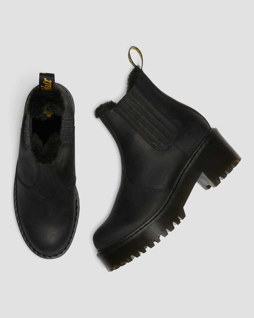 svarta dr martens rometty fuskpäls chelsea stövlar för dam