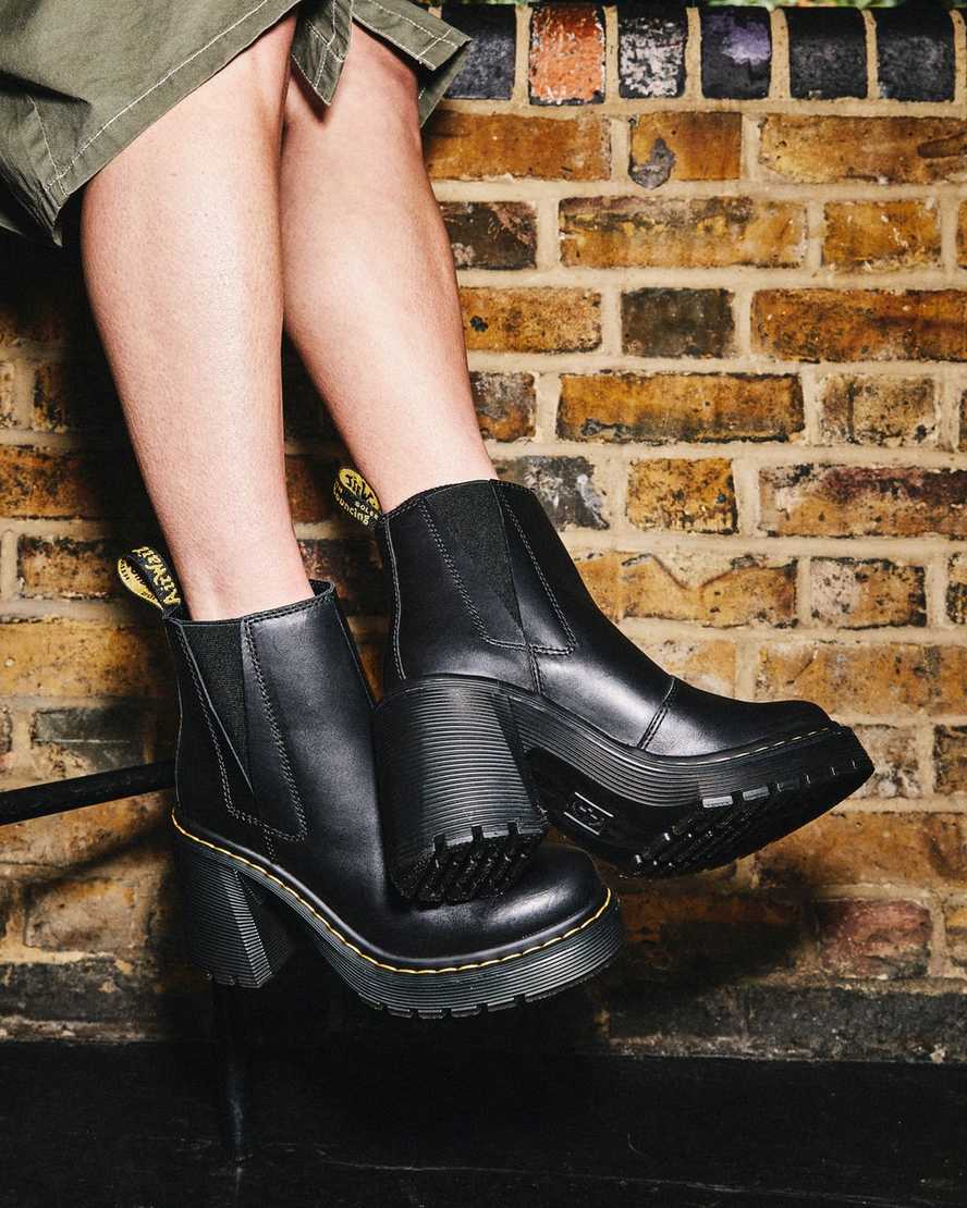 svarta dr martens spence flared heel chelsea stövlar för dam