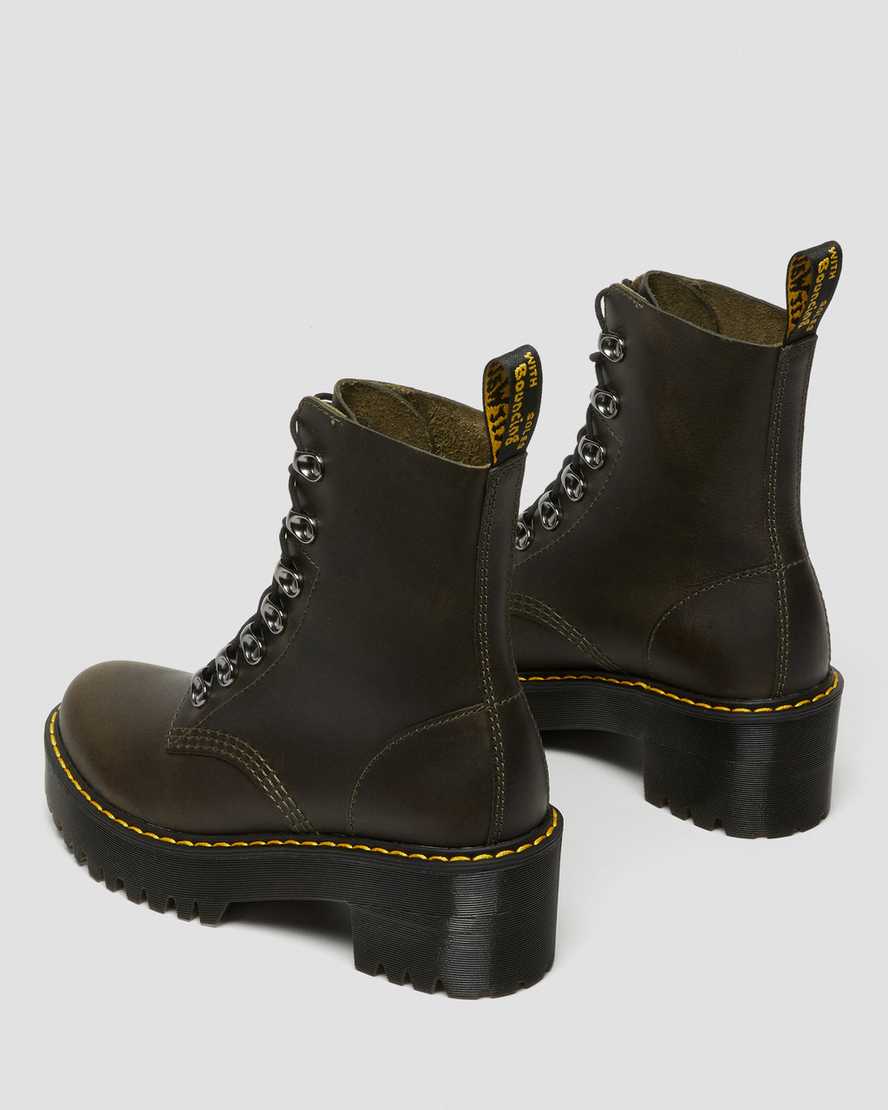 bruna dr martens leona damklackade stövlar