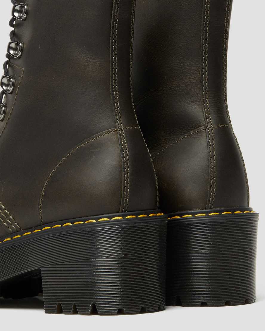bruna dr martens leona damklackade stövlar