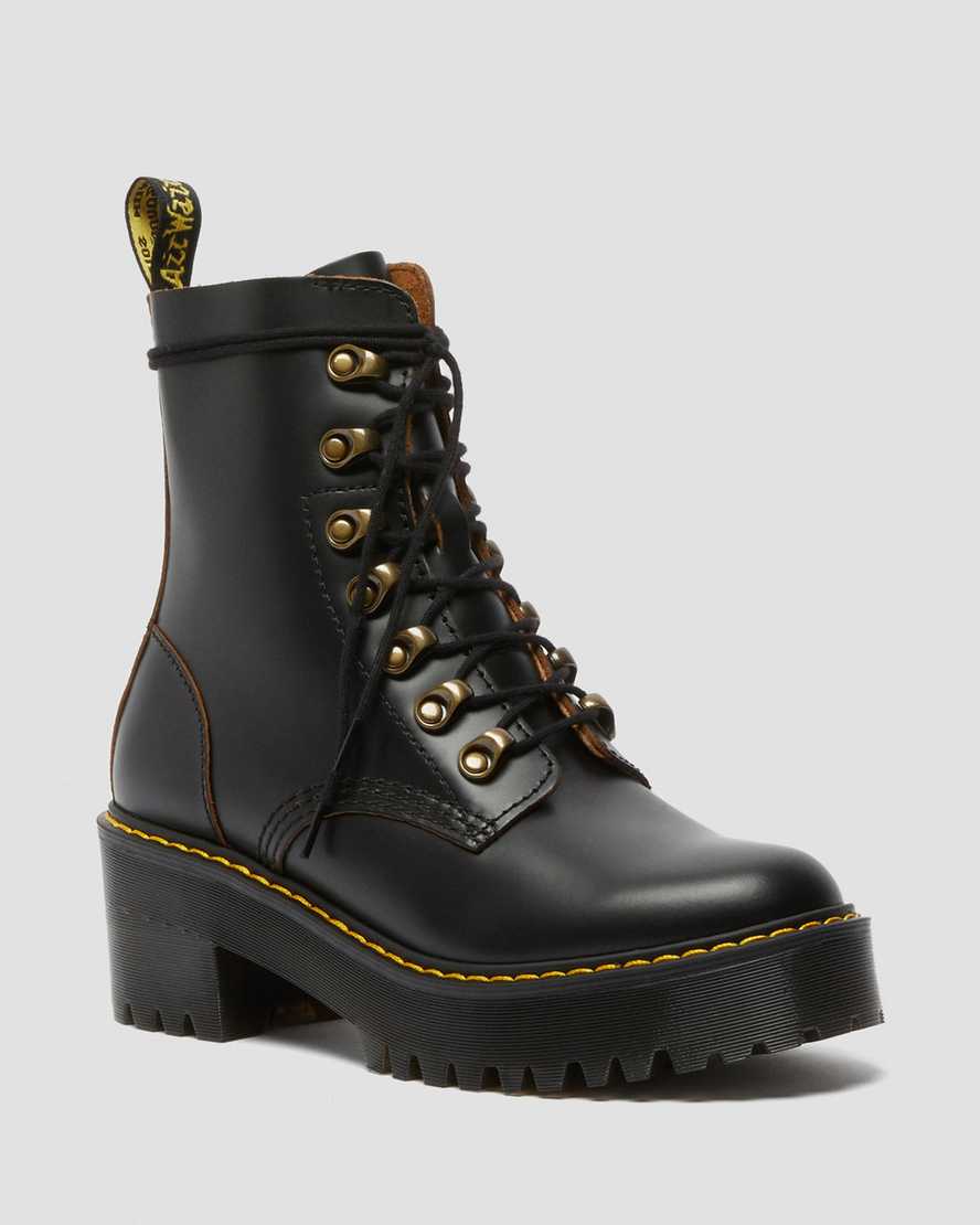 svarta dr martens leona vintage smooth damklackade stövlar