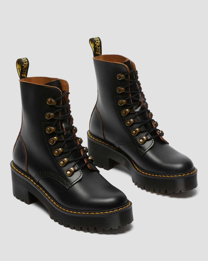 svarta dr martens leona vintage smooth damklackade stövlar