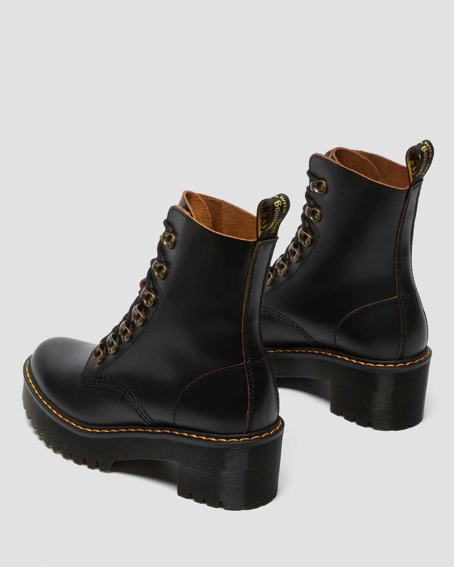 svarta dr martens leona vintage smooth damklackade stövlar