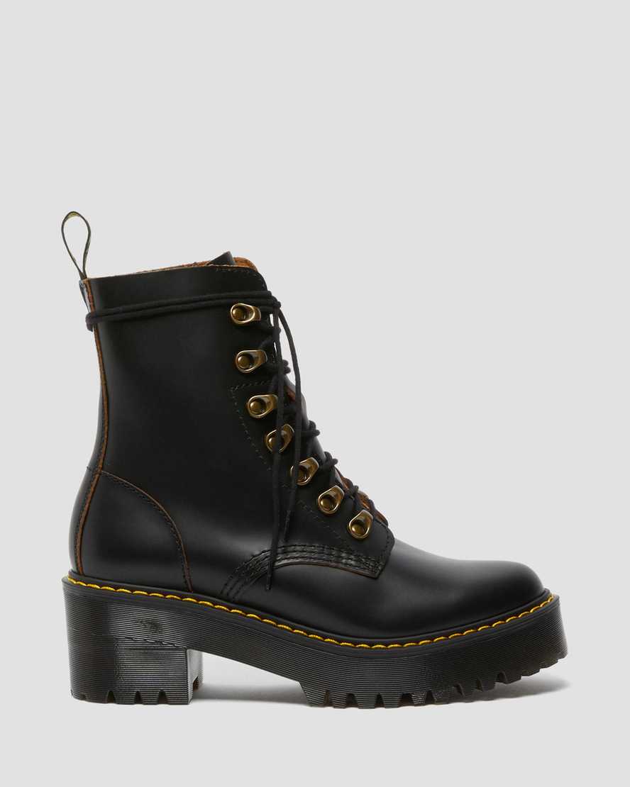 svarta dr martens leona vintage smooth damklackade stövlar