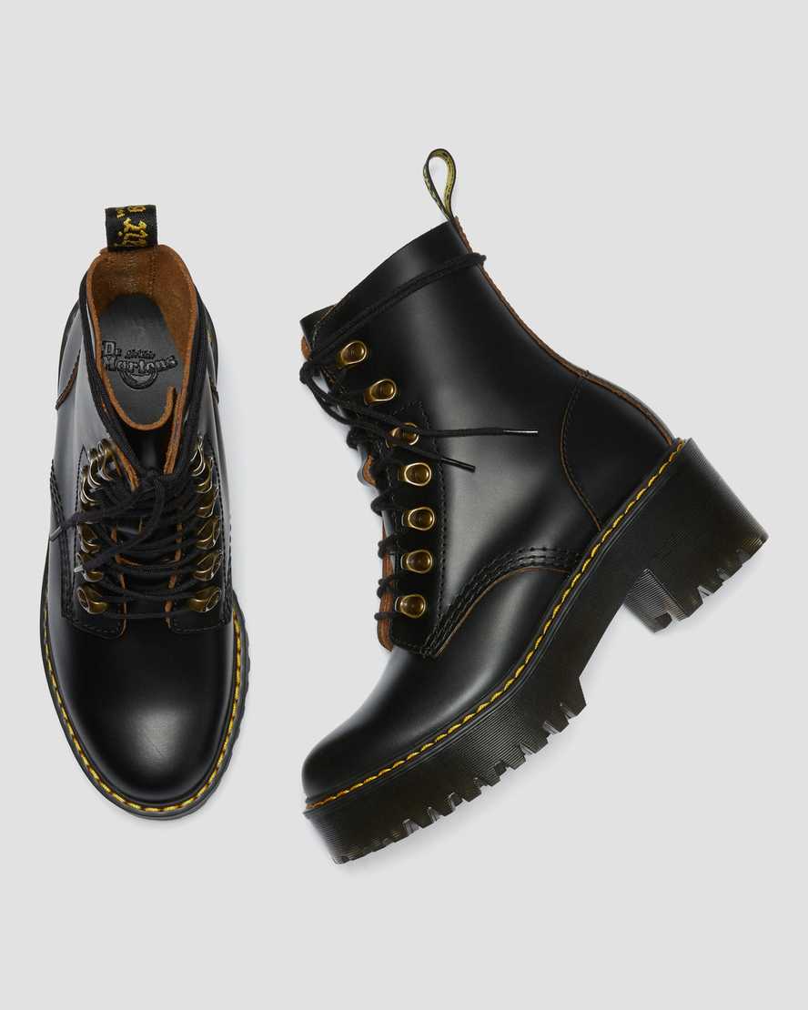svarta dr martens leona vintage smooth damklackade stövlar