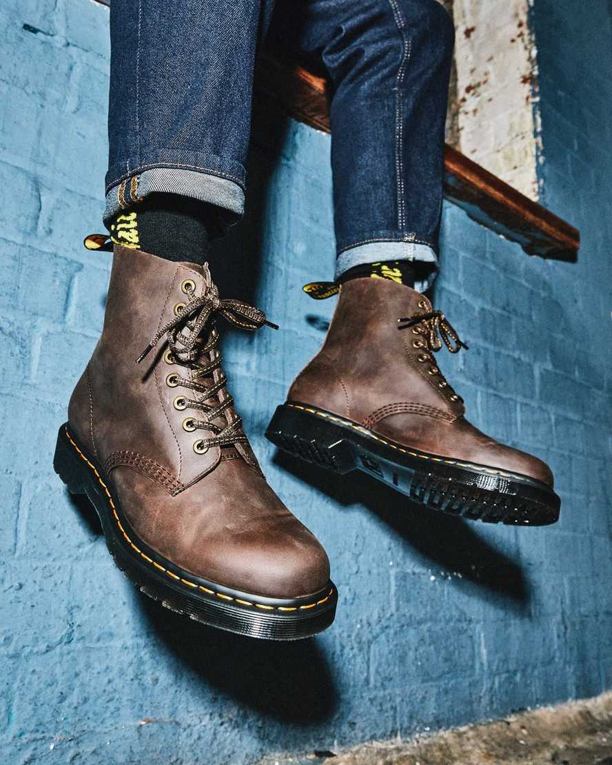 mörkbruna dr martens 1460 pascal damstövlar med snörning