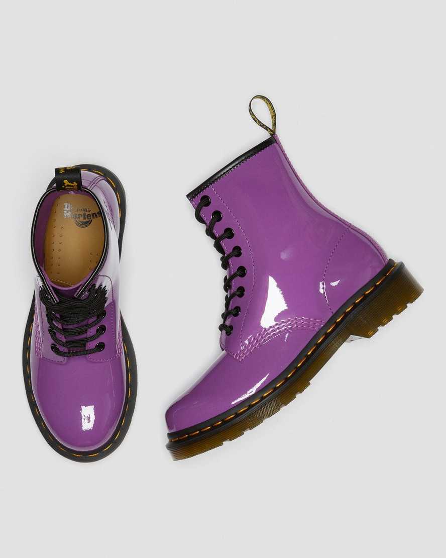 lila dr martens 1460 patent damstövlar med snörning