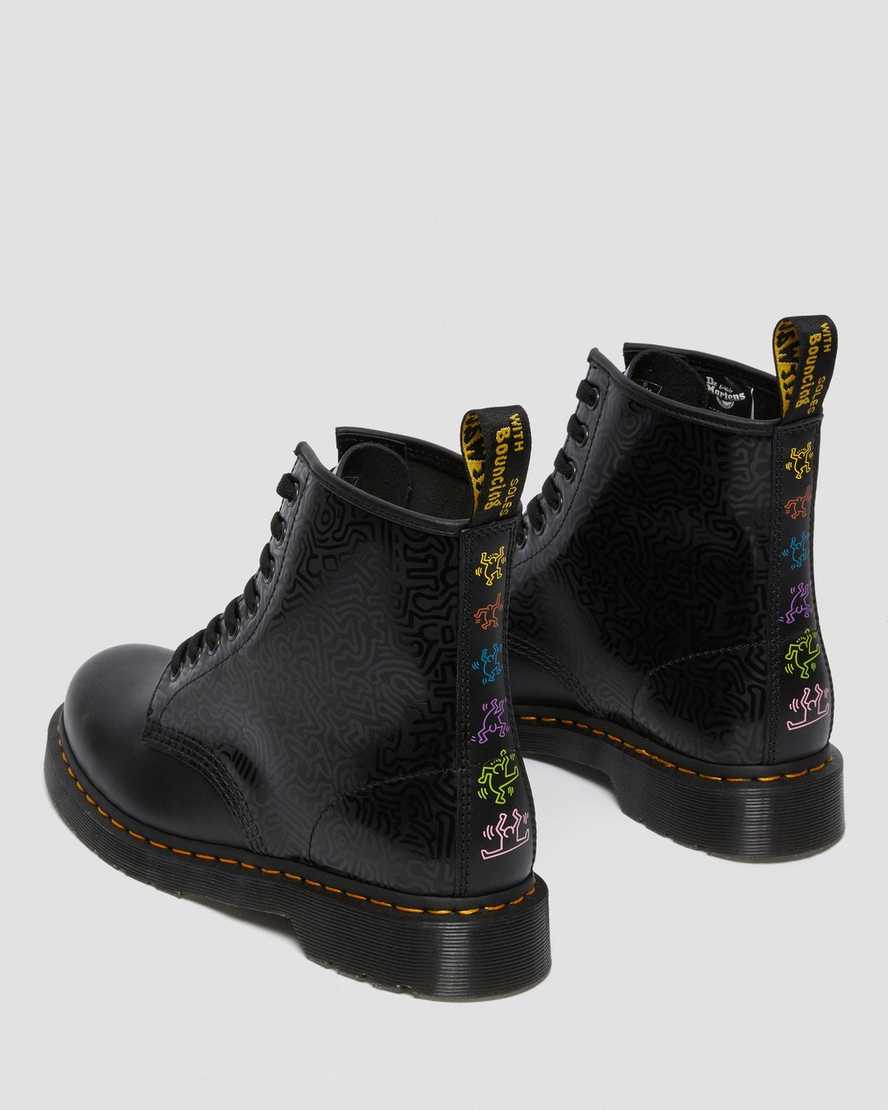 svarta dr martens keith haring 1460 smooth damstövlar med snörning