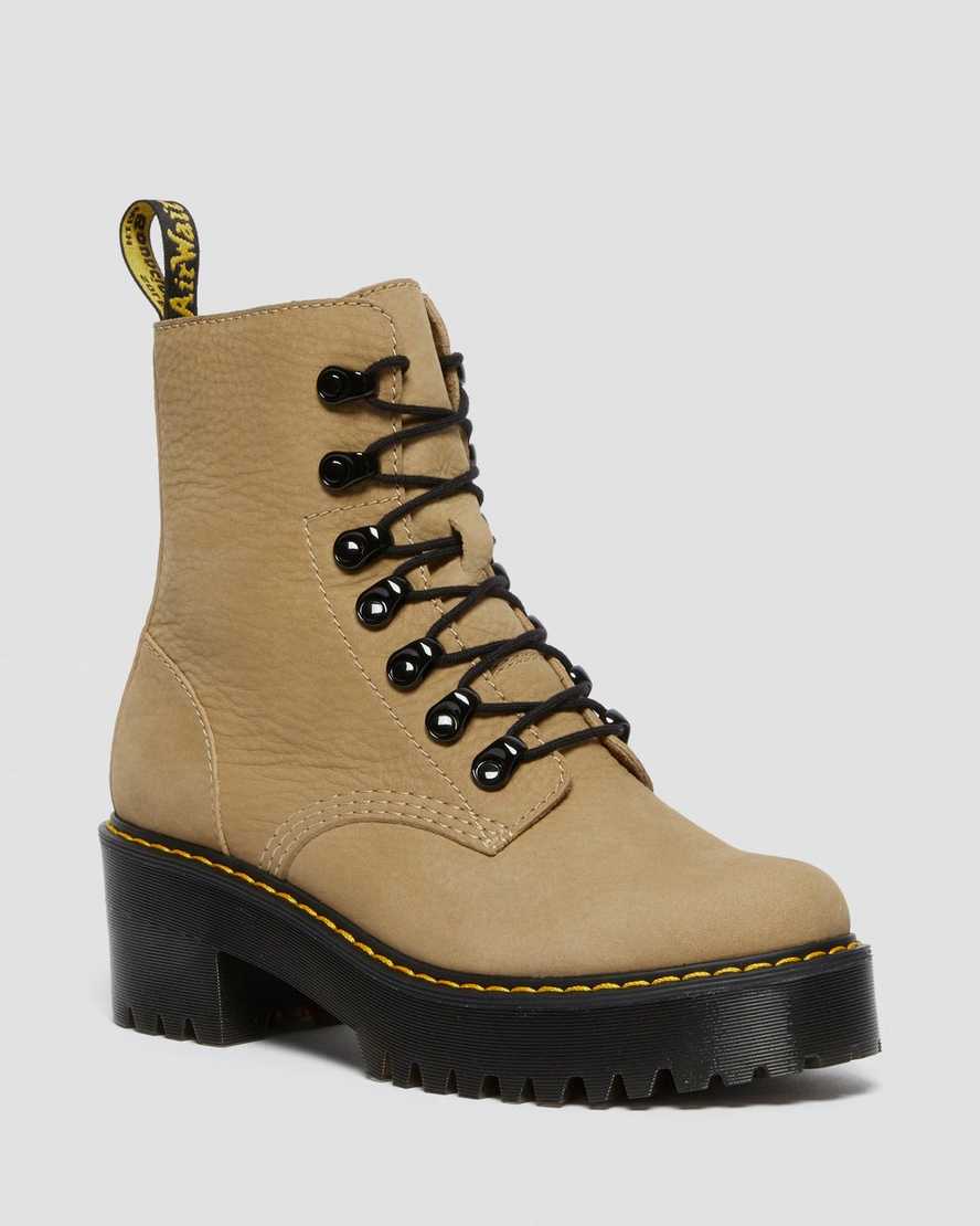 bruna dr martens leona damstövlar med snörning